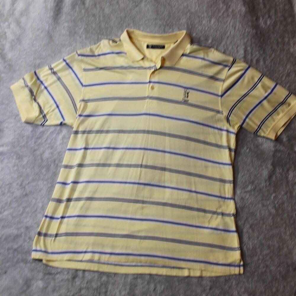 Oxford Golf Polo Shirt Mens XL Yellow Striped 100% Cotton Short Sleeve Golf